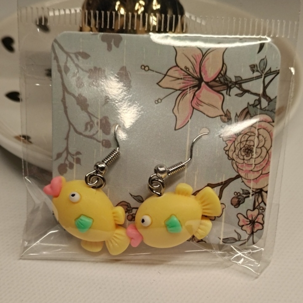 Playful Yellow Fish Earrings